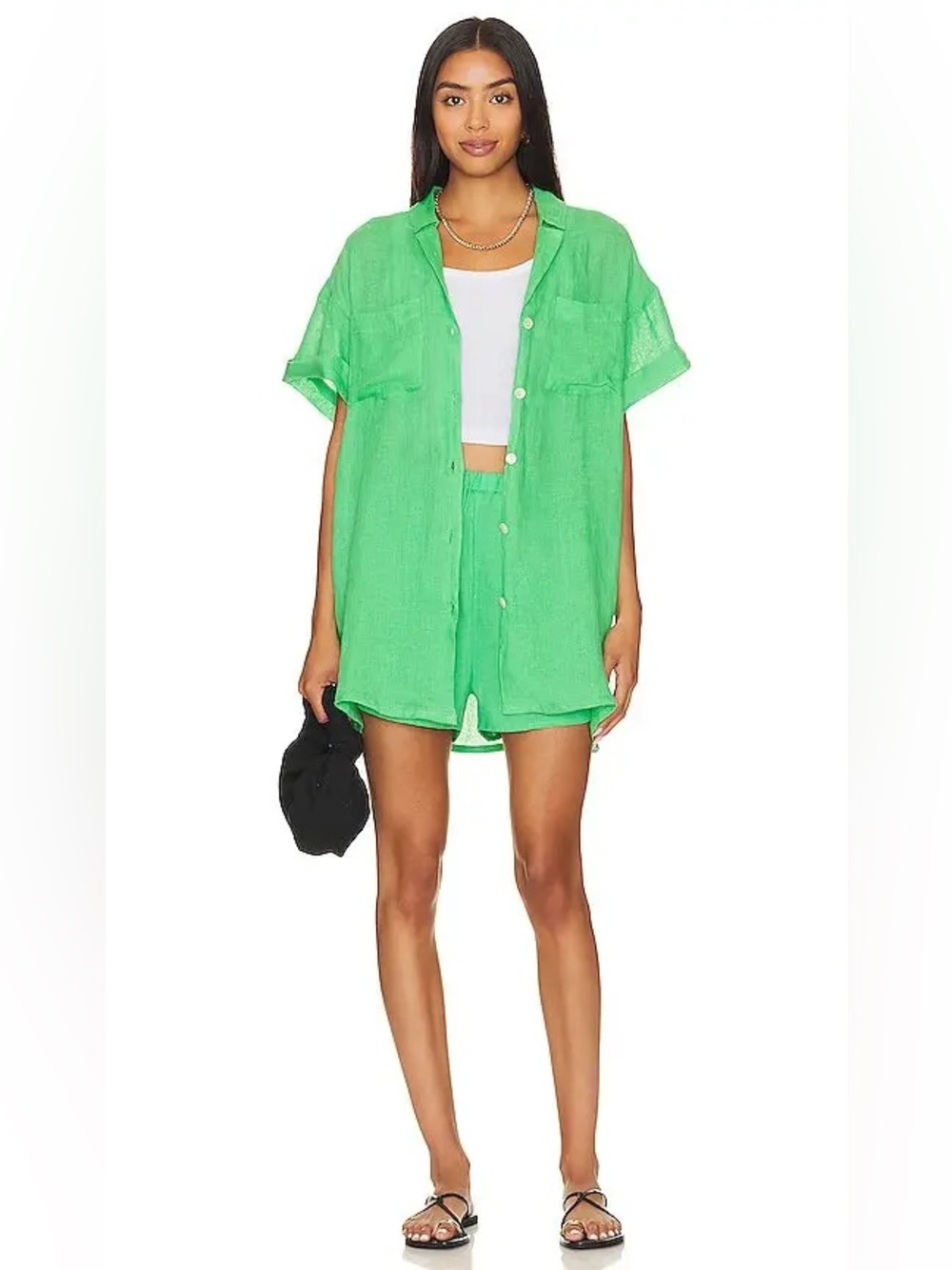 Vitamin A Kelly Green Spearmint Tallows Linen Shorts pool beach cover up Small